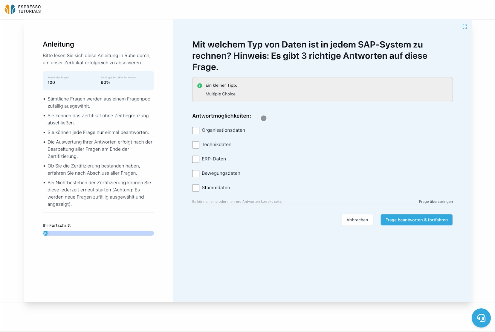 選択式テストでSAPの知識をチェック。